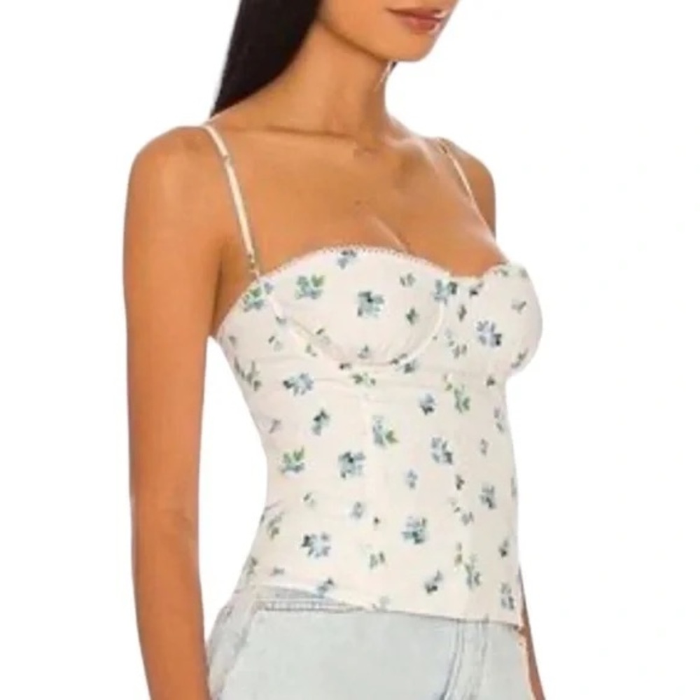 WeWoreWhat White Floral Bustier Cami with Blue & Green Flowers